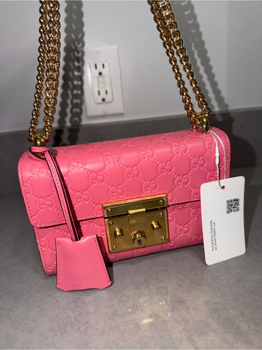 Gucci Pink Embossed GG Leather Chain Crossbody with Gold Hardware